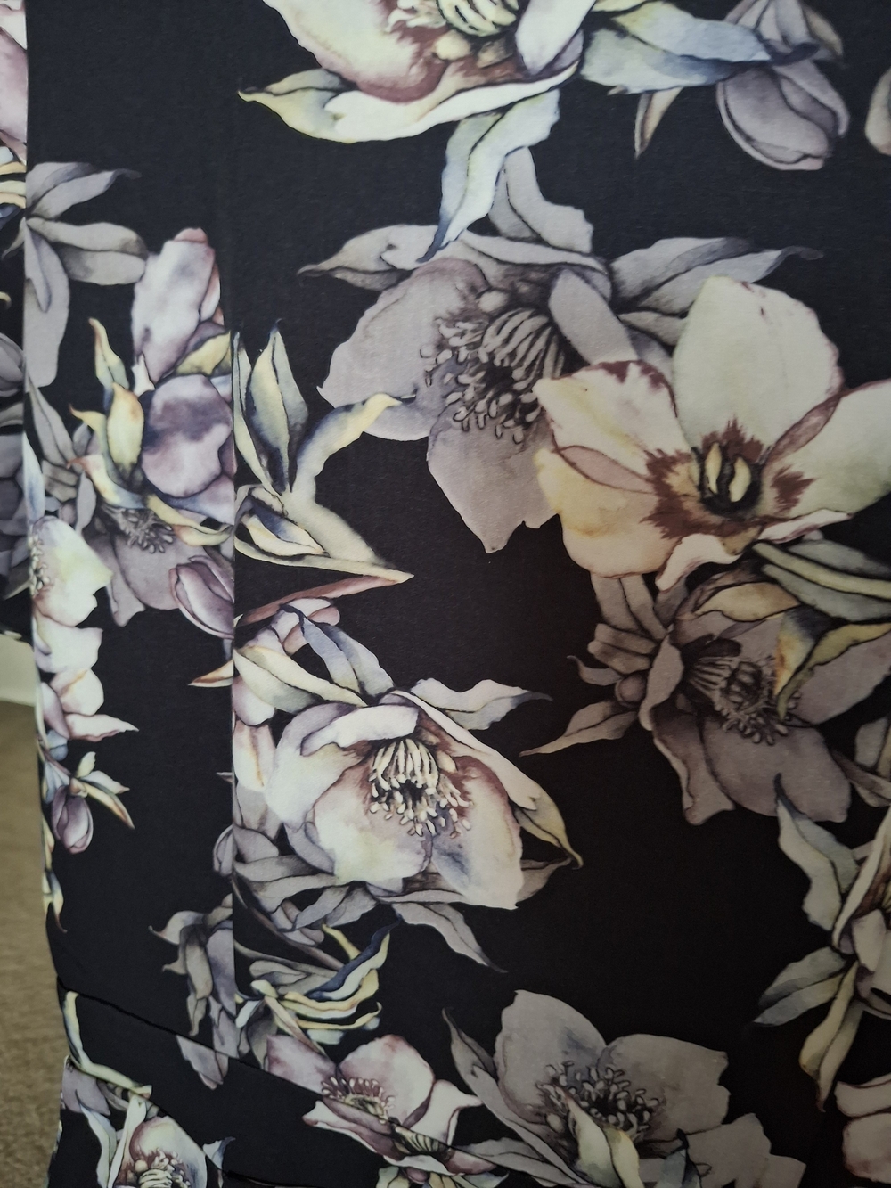 Floral Fit-and-Flare Women's Dress in Black and Lilac - Picture 8 of 10